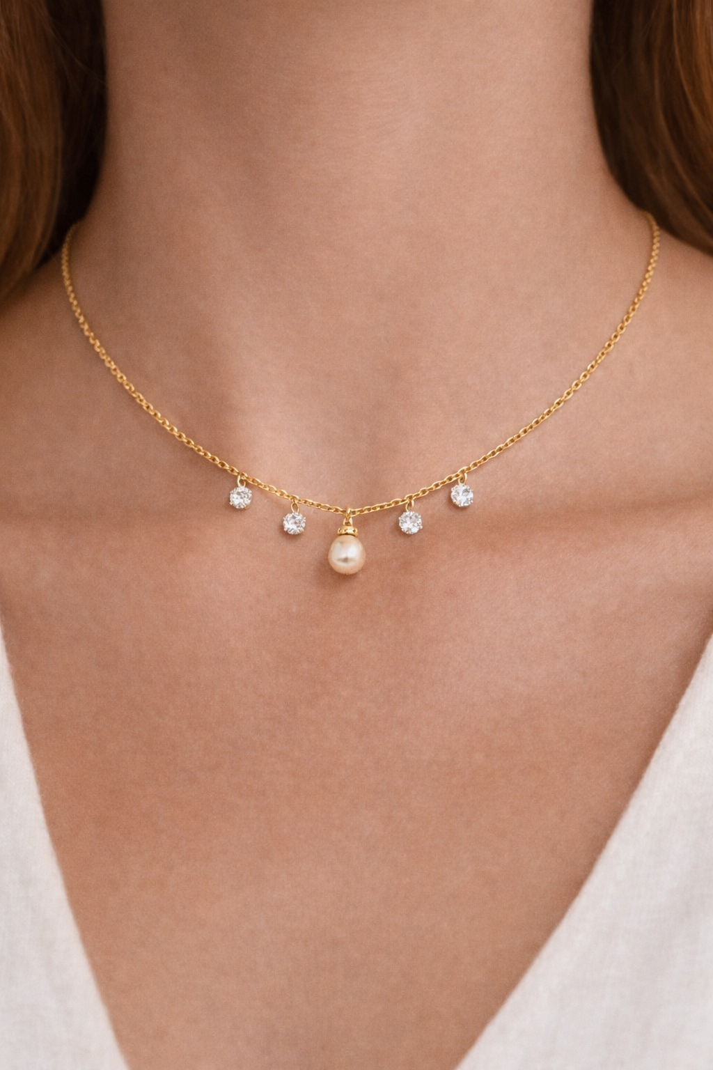 Four Rhinestone pearl necklace