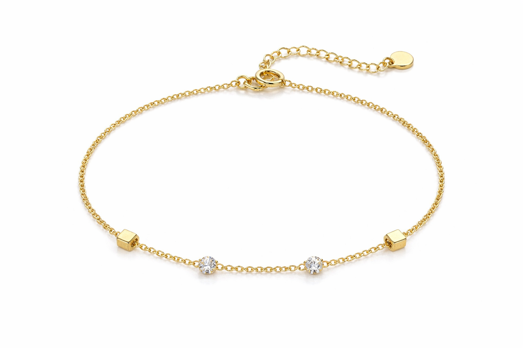 Square Rhinestone Feet Anklet