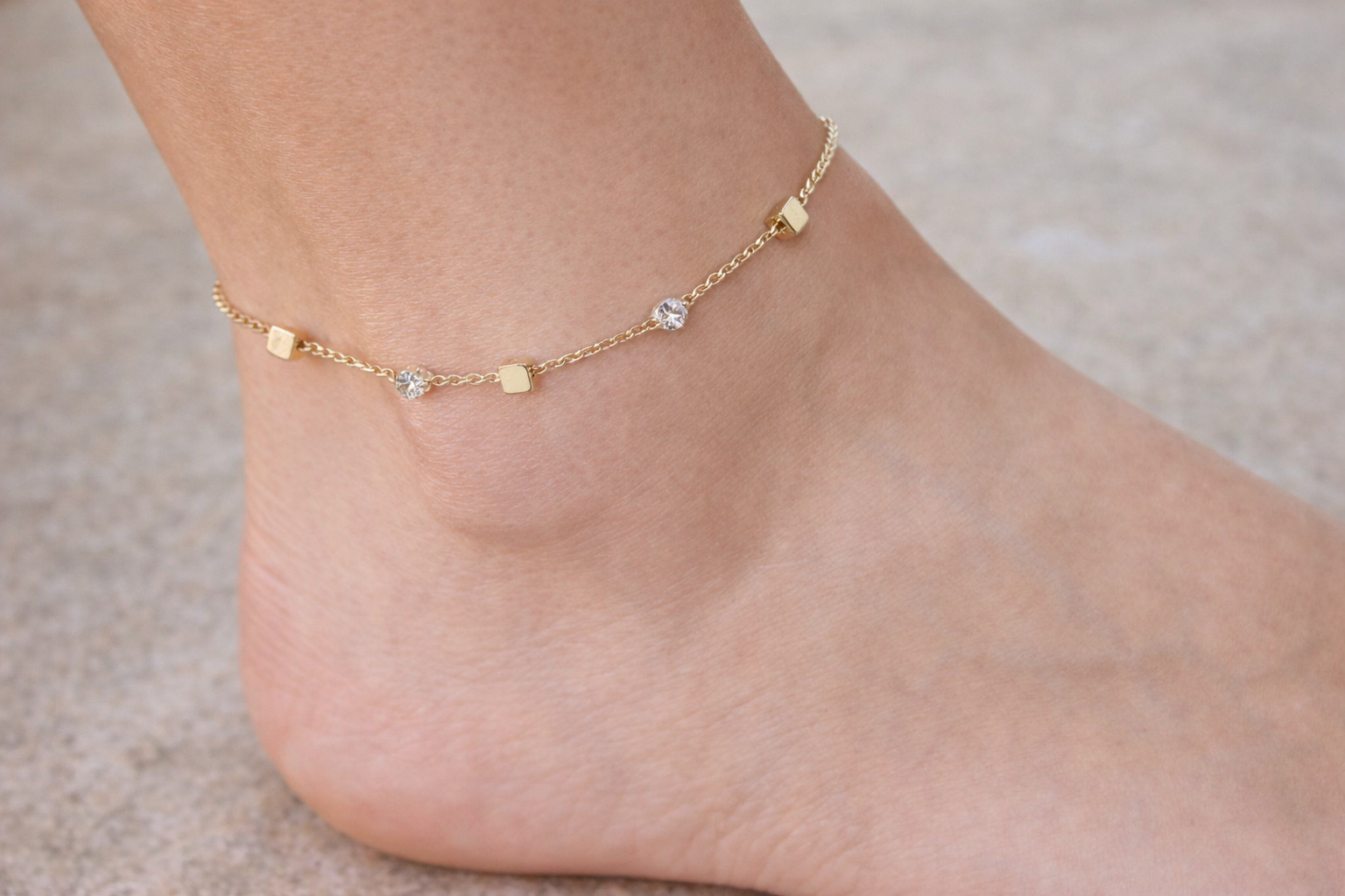 Square Rhinestone Feet Anklet