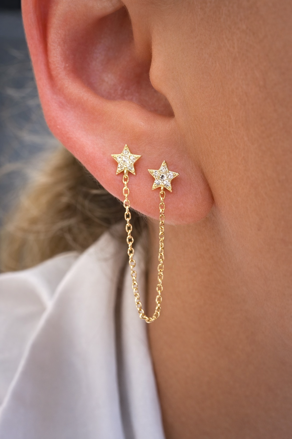 Double stars chain earrings