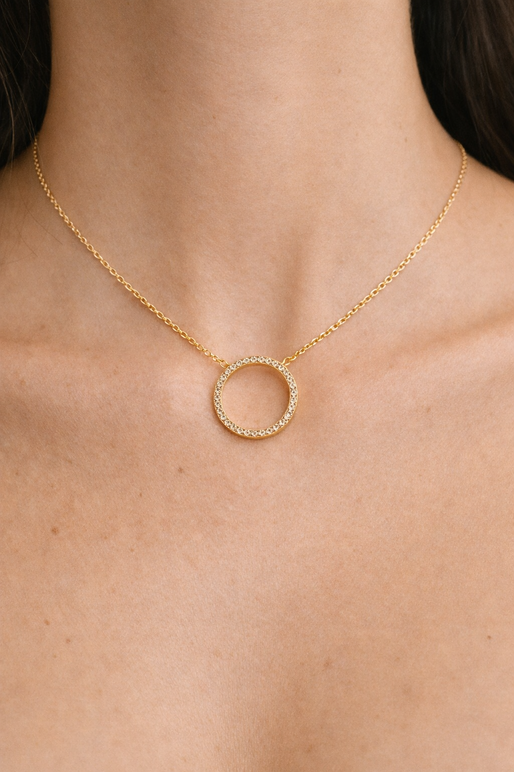 Round ring silver gold large necklace