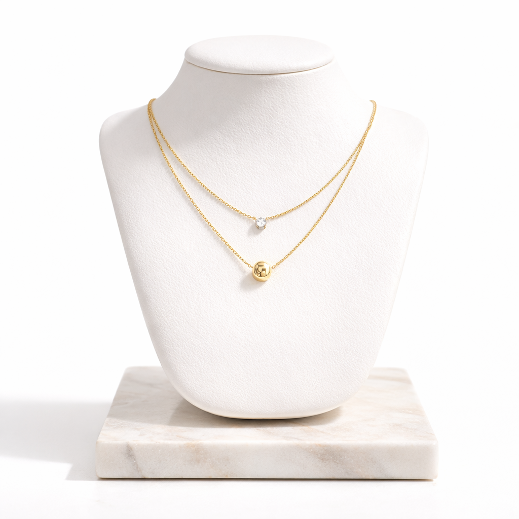 Double Rhinestone mini ball necklace