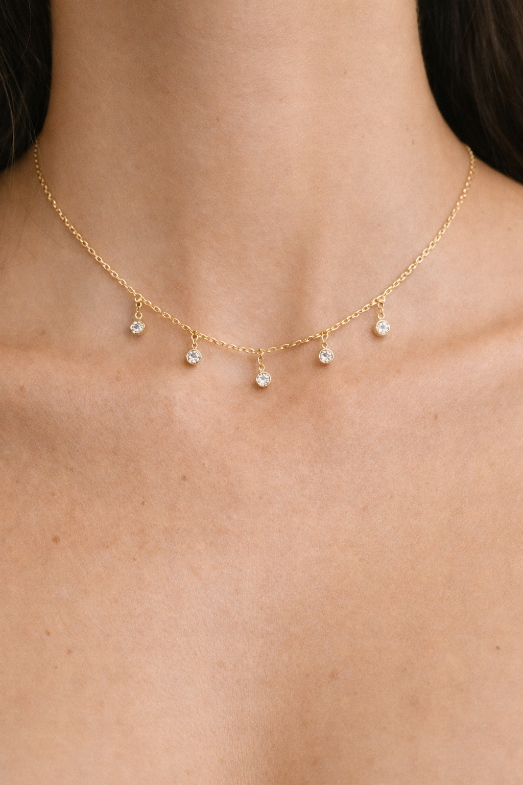 Gold Rhinestone drop necklace