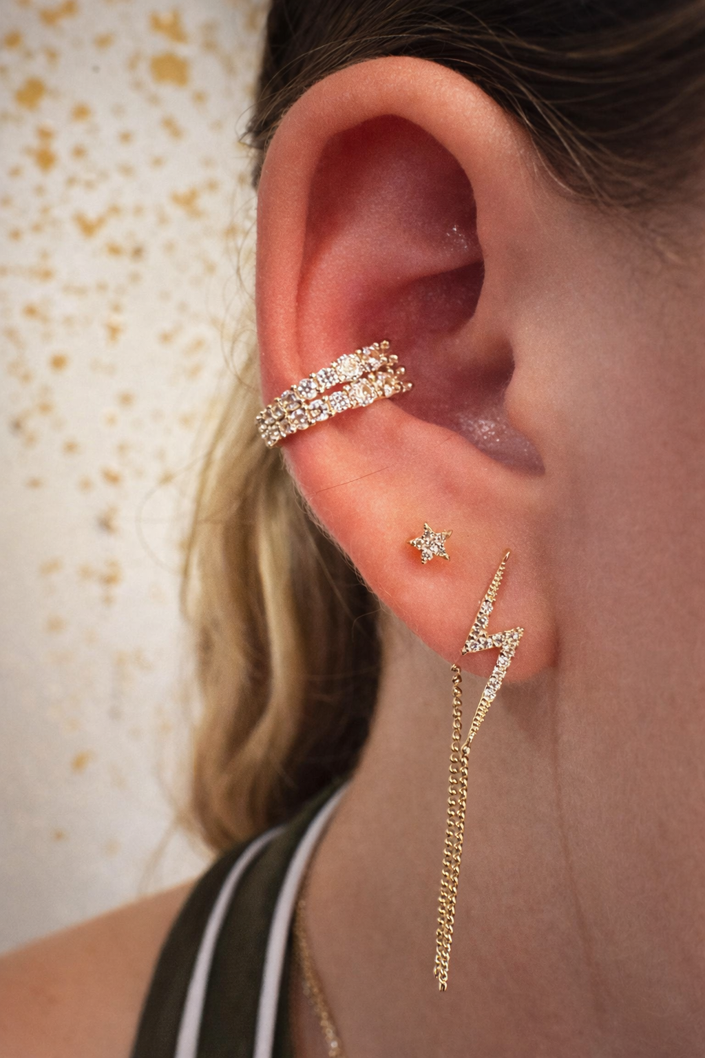 Gold Lightning bolt chain earrings