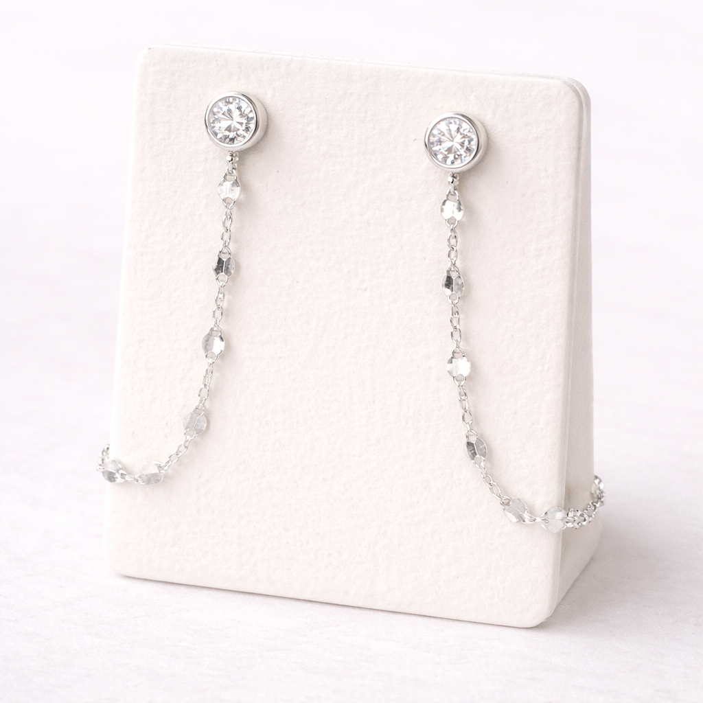 Silver Rhinestone chain earrings