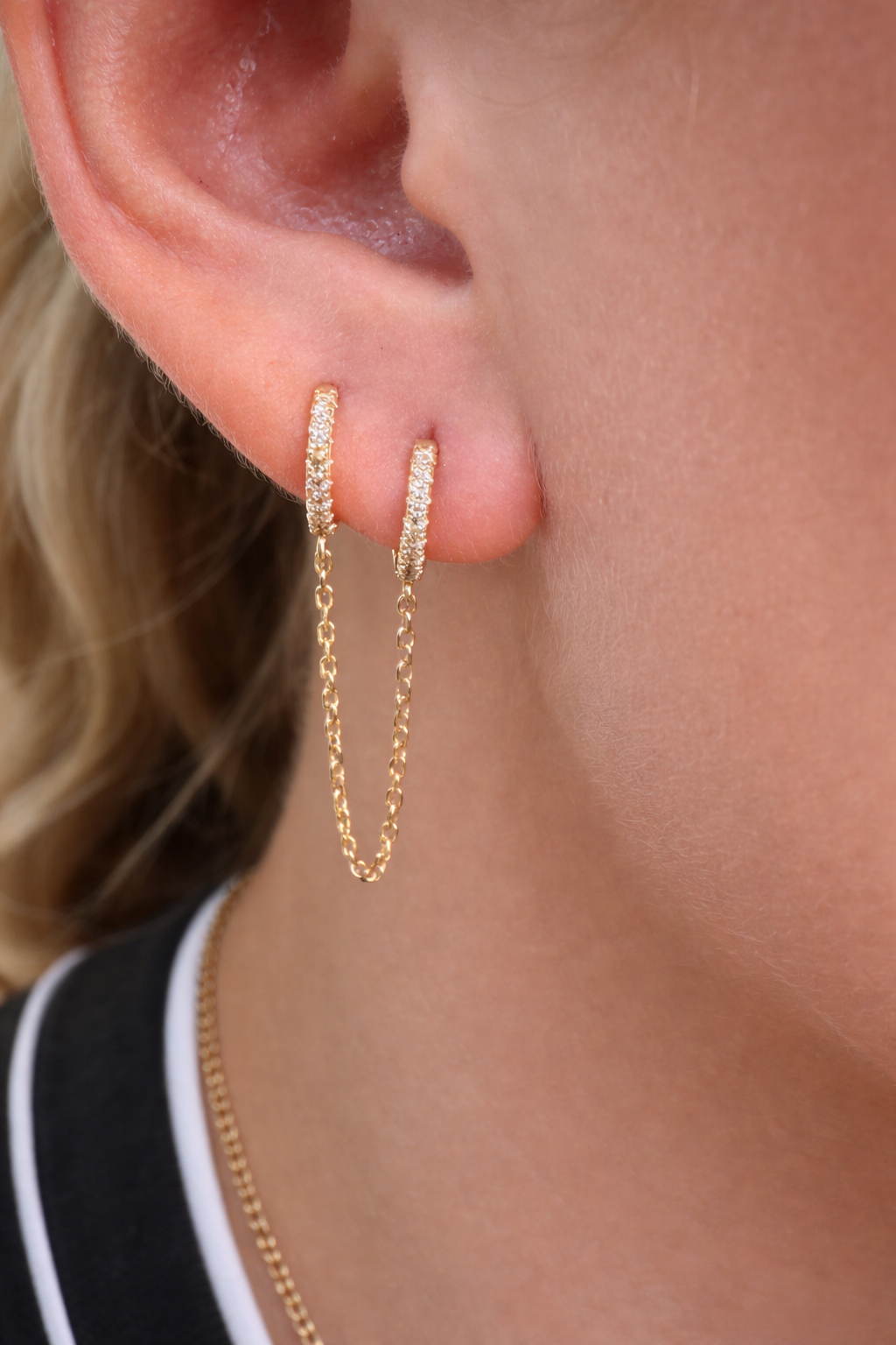Double Hoops rhinestones chain earring