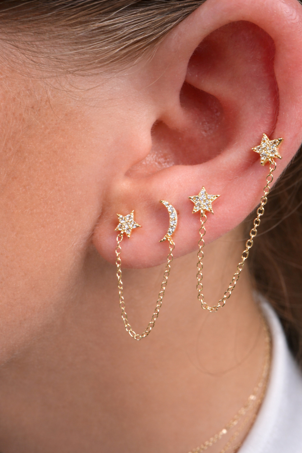 Double stars chain earrings
