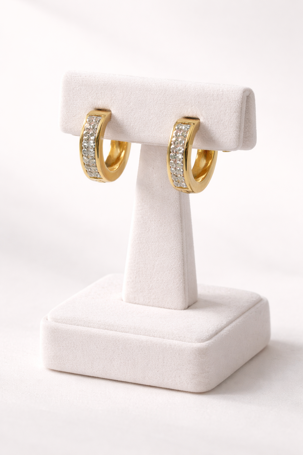 Stainless Steel gold Rhinestone round earrings