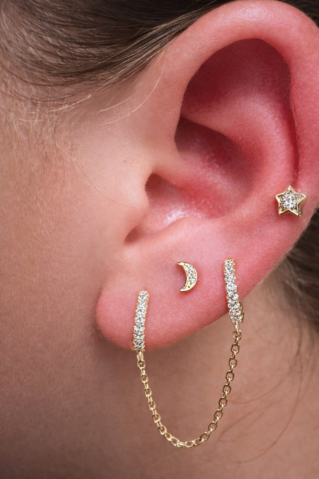 Double Hoops rhinestones chain earring