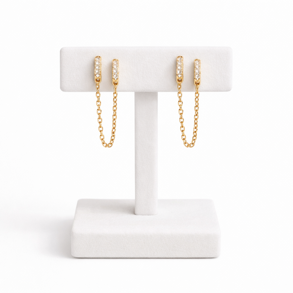 Double Hoops rhinestones chain earring
