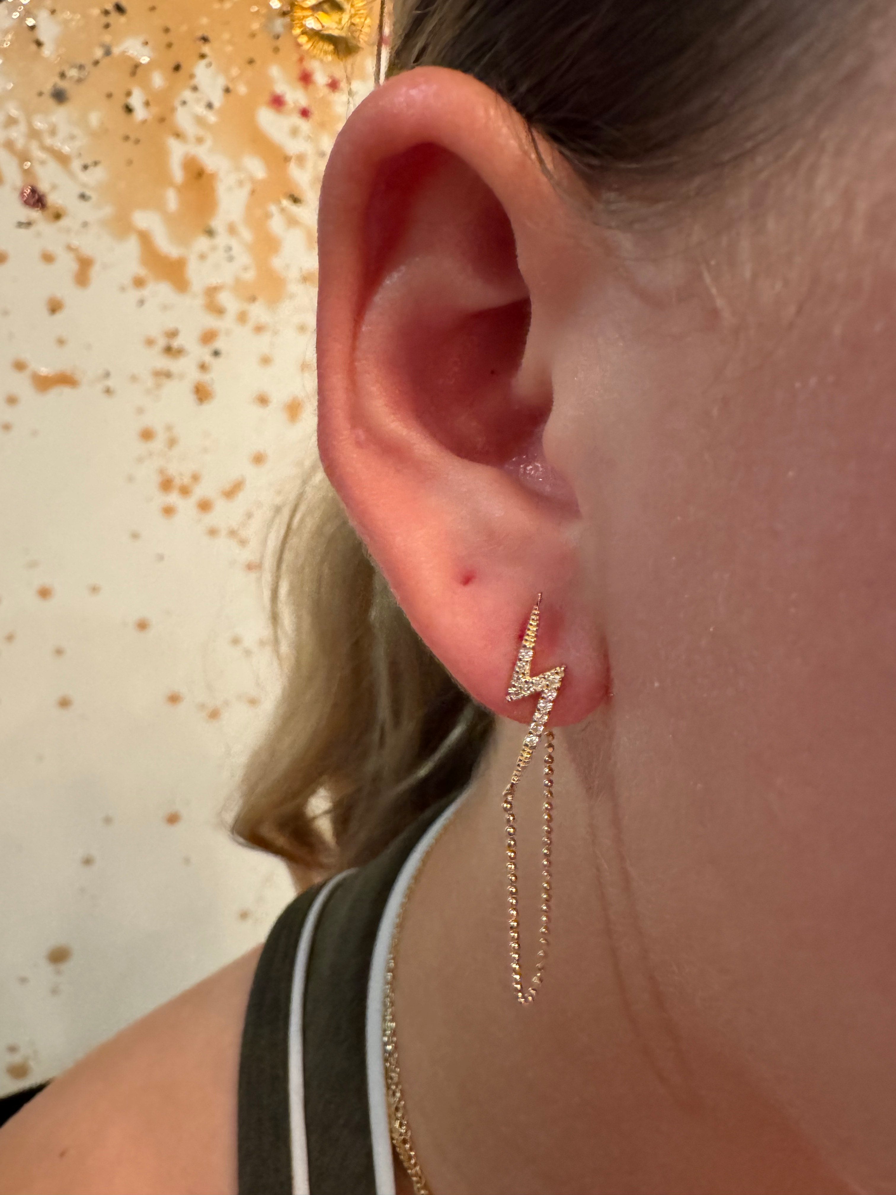 Gold Lightning bolt chain earrings